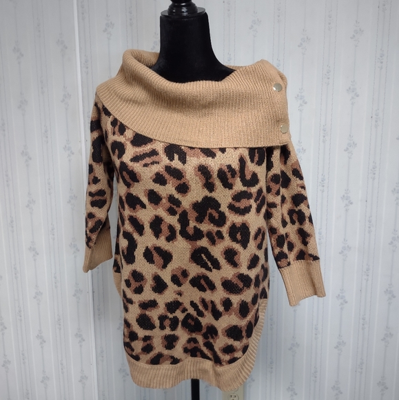 89th+Madison Women's Leopard Print Cowl Neck Sweater Size Medium - Picture 15 of 15
